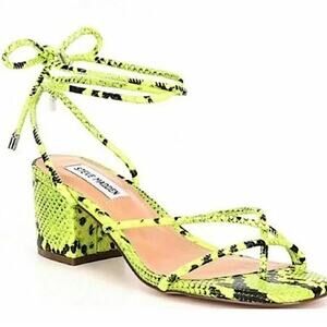 Steve Madden NEW Impressed Neon Green Snakeskin Strappy Low Block Heel 7